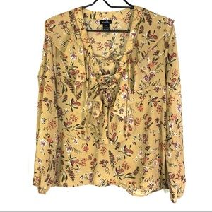 NWOT Rue21 Mustard Floral Long Sleeve Blouse